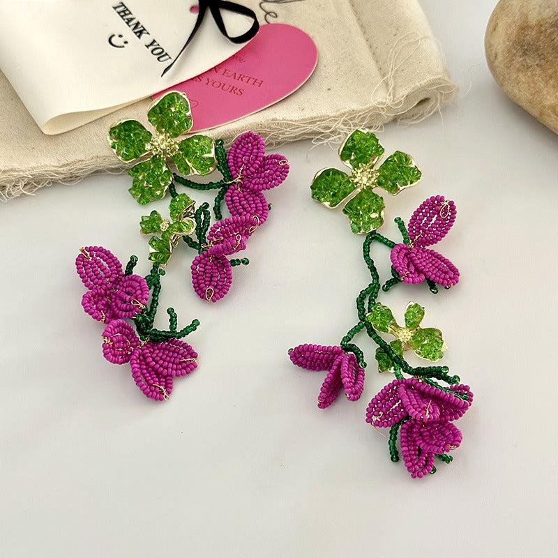 Flower tassel earrings, personalized earrings, and high-end earrings