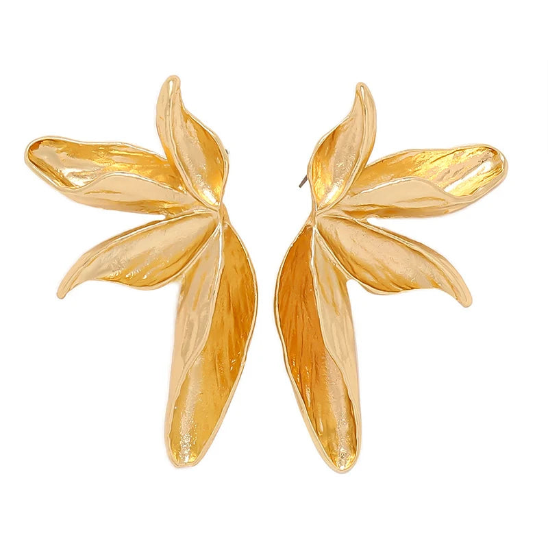 Large Metal Flower Post Earrings For Women Fashion Jewelry Holiday Accessories Wholesale Gifts Trendy Textured Heavy Style MQ436