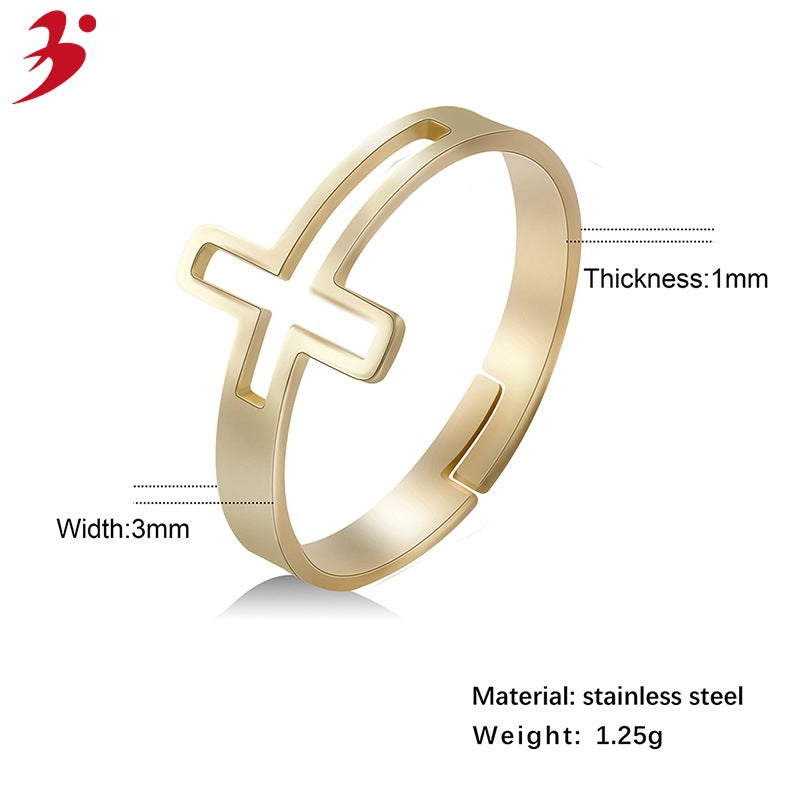 Christian Jesus Cross Rose Gold Open Ring Female Personality Trendy Stainless Steel Index Finger Ring