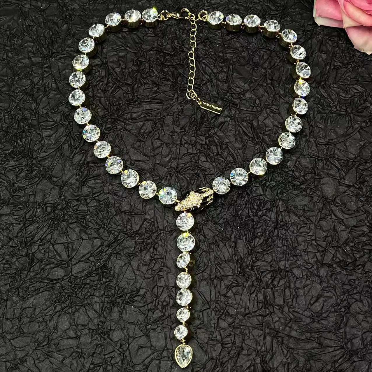 Middle vintage large rhinestones Y long necklace Europe and the United States light luxury full diamond personality necklace jew