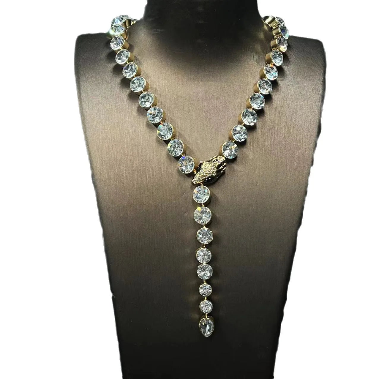Middle vintage large rhinestones Y long necklace Europe and the United States light luxury full diamond personality necklace jew
