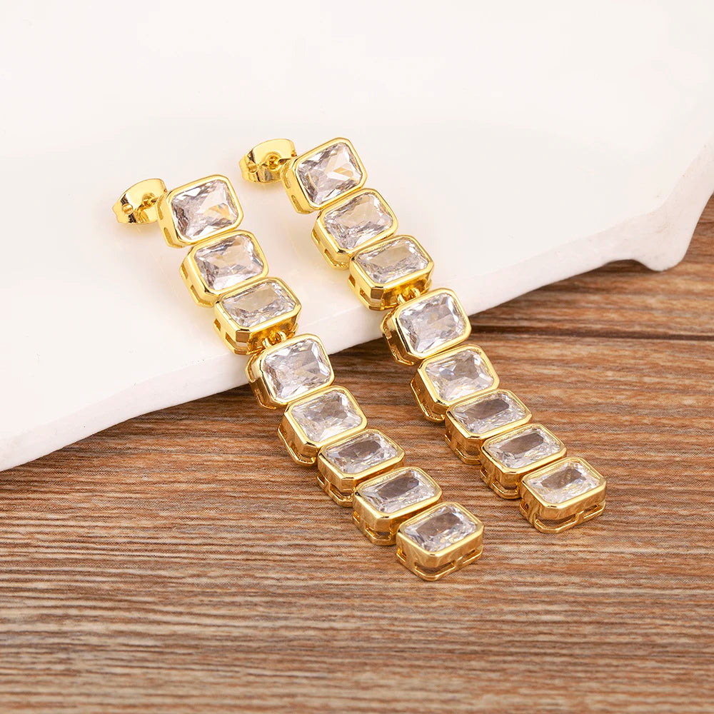 Nidin New Trendy Long Tassel Rectangular Shape Drop Earrings For Women Girls Daily Party Jewelry Accessories Birthday Gifts