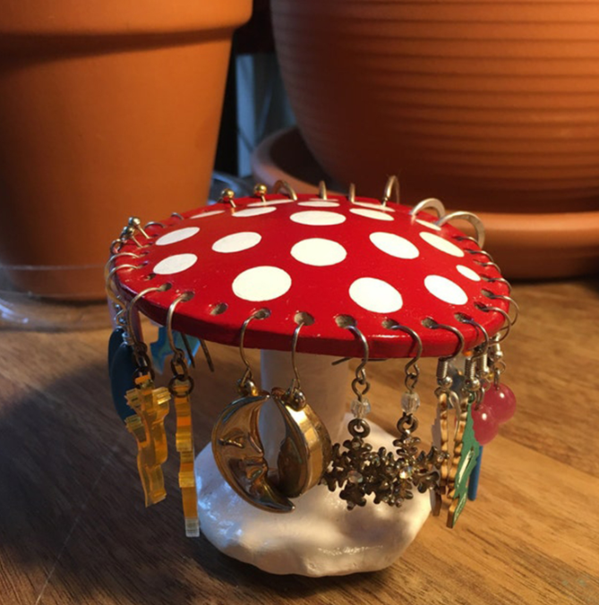 Mushroom earring rack desktop decoration with resin decoration