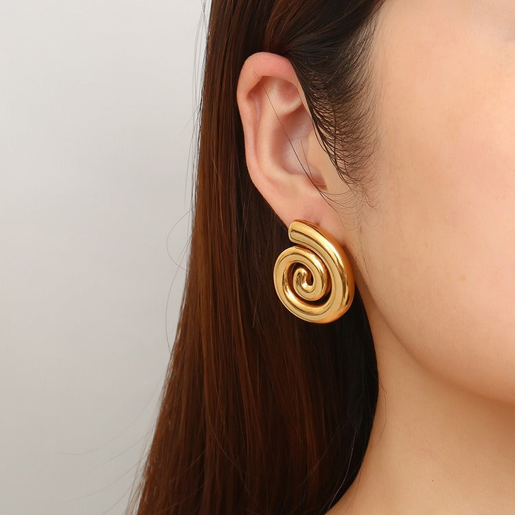 Rotating pattern threaded earrings, stainless steel earrings, women's earrings