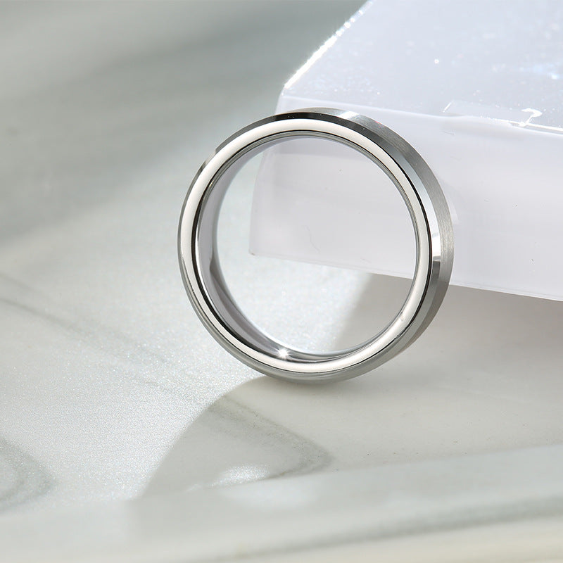 Simple Men's Silver Tungsten Steel Ring Stainless Steel Ring Tail Ring Geometric Solid Color Ring