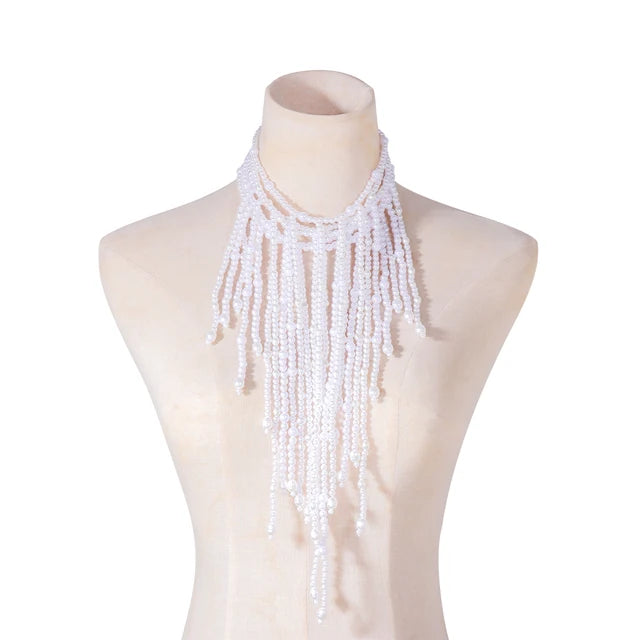 Vintage Imitation Pearls Waterfall Tassels Necklaces for Women Multilayer Choker Necklace Jewelry Holiday Party Accessories