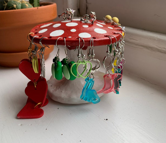 Mushroom earring rack desktop decoration with resin decoration