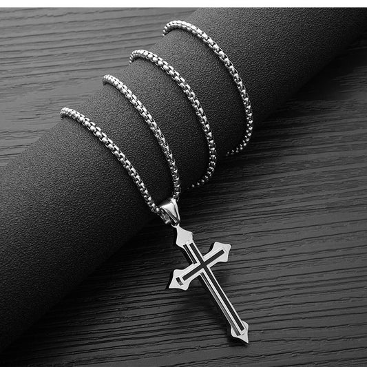 Hip-Hop Authentic Personality Japanese And Korean Simple Titanium Steel Jesus Cross Necklace Men's Jewelry Pendant Women