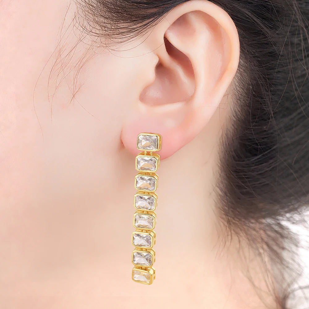 Nidin New Trendy Long Tassel Rectangular Shape Drop Earrings For Women Girls Daily Party Jewelry Accessories Birthday Gifts