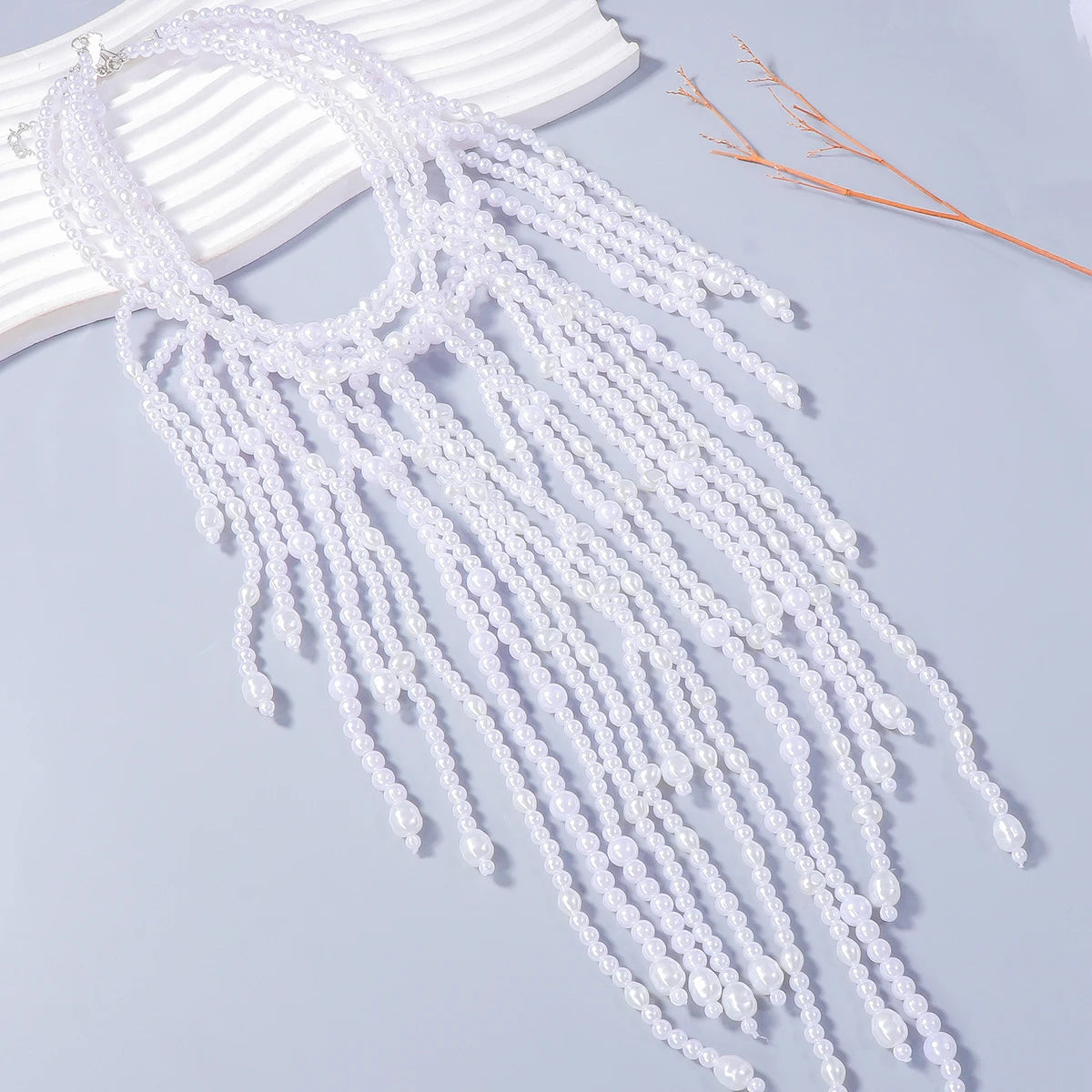 Vintage Imitation Pearls Waterfall Tassels Necklaces for Women Multilayer Choker Necklace Jewelry Holiday Party Accessories