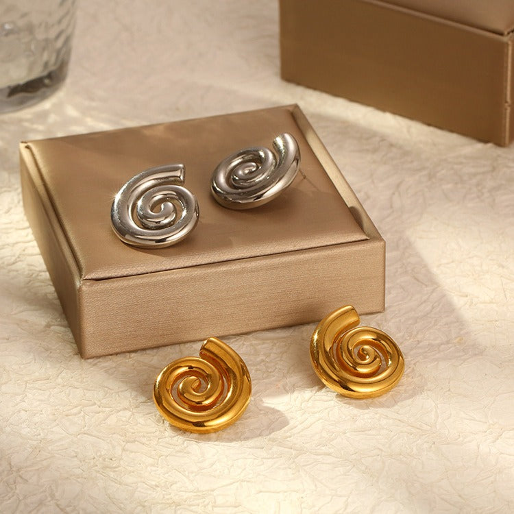Rotating pattern threaded earrings, stainless steel earrings, women's earrings