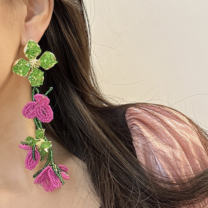 Flower tassel earrings, personalized earrings, and high-end earrings
