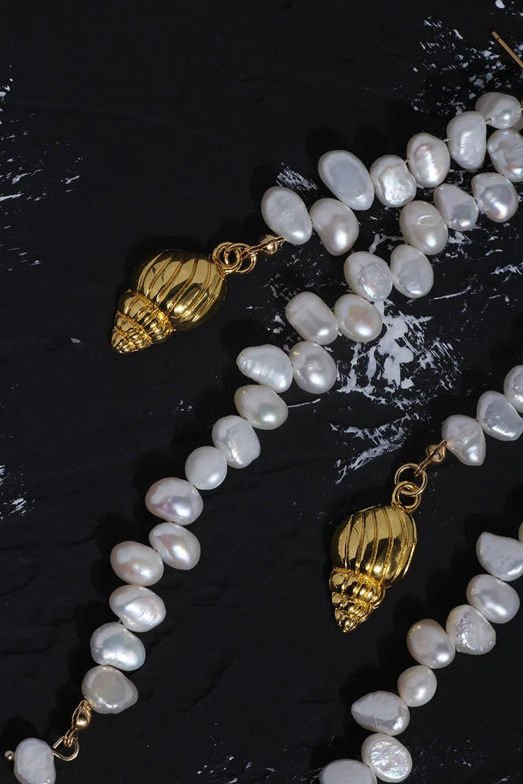 kshmir  Korean fashion brand Baroque irregular freshwater pearl earrings conch style earrings girl birthday party 01 F21
