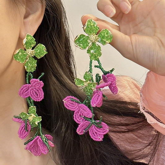 Flower tassel earrings, personalized earrings, and high-end earrings