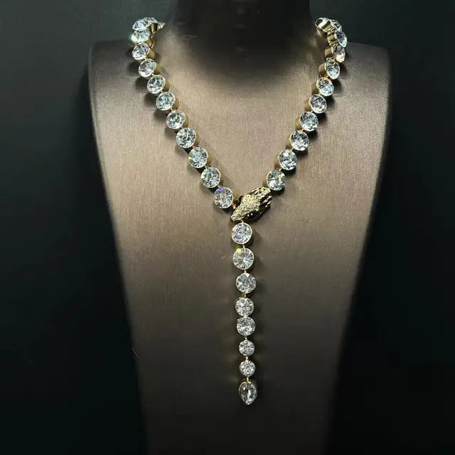 Middle vintage large rhinestones Y long necklace Europe and the United States light luxury full diamond personality necklace jew