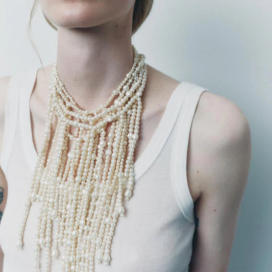 Vintage Imitation Pearls Waterfall Tassels Necklaces for Women Multilayer Choker Necklace Jewelry Holiday Party Accessories