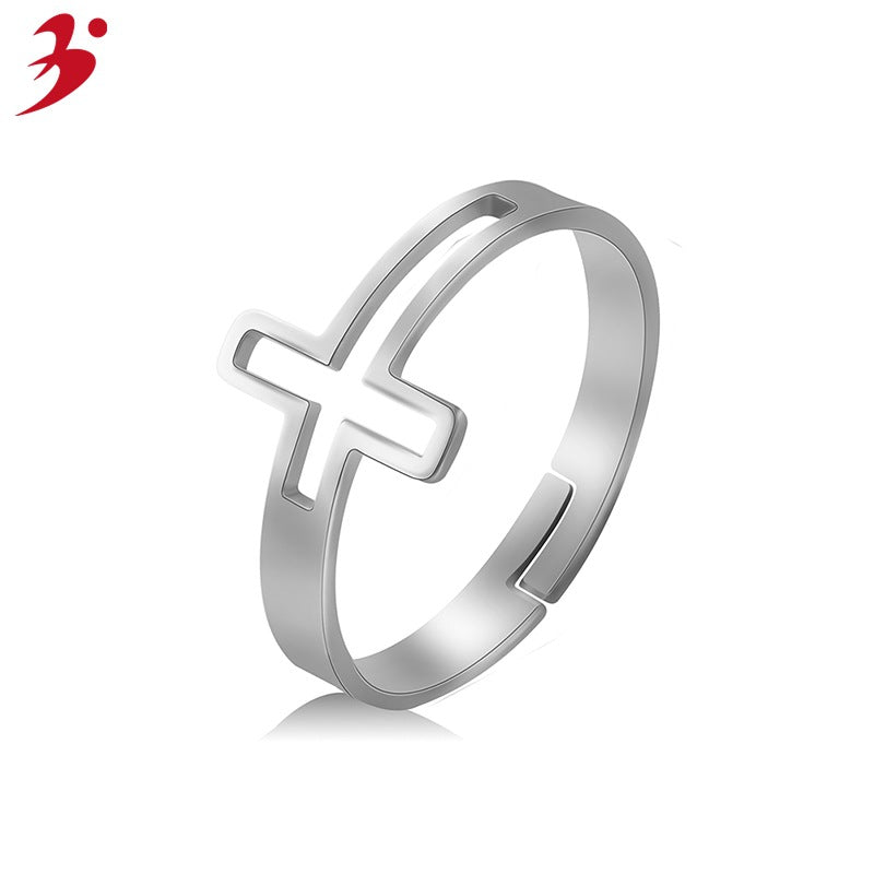 Christian Jesus Cross Rose Gold Open Ring Female Personality Trendy Stainless Steel Index Finger Ring