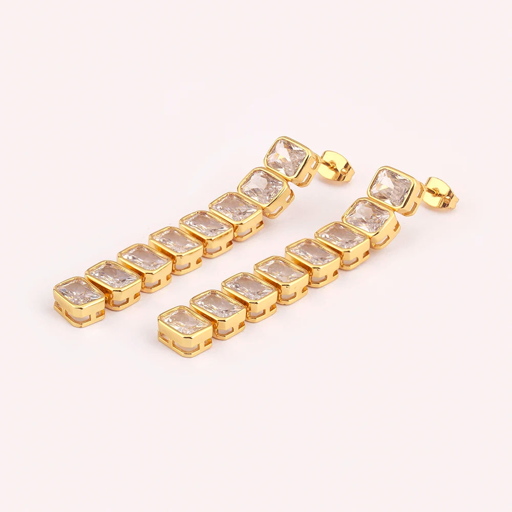 Nidin New Trendy Long Tassel Rectangular Shape Drop Earrings For Women Girls Daily Party Jewelry Accessories Birthday Gifts