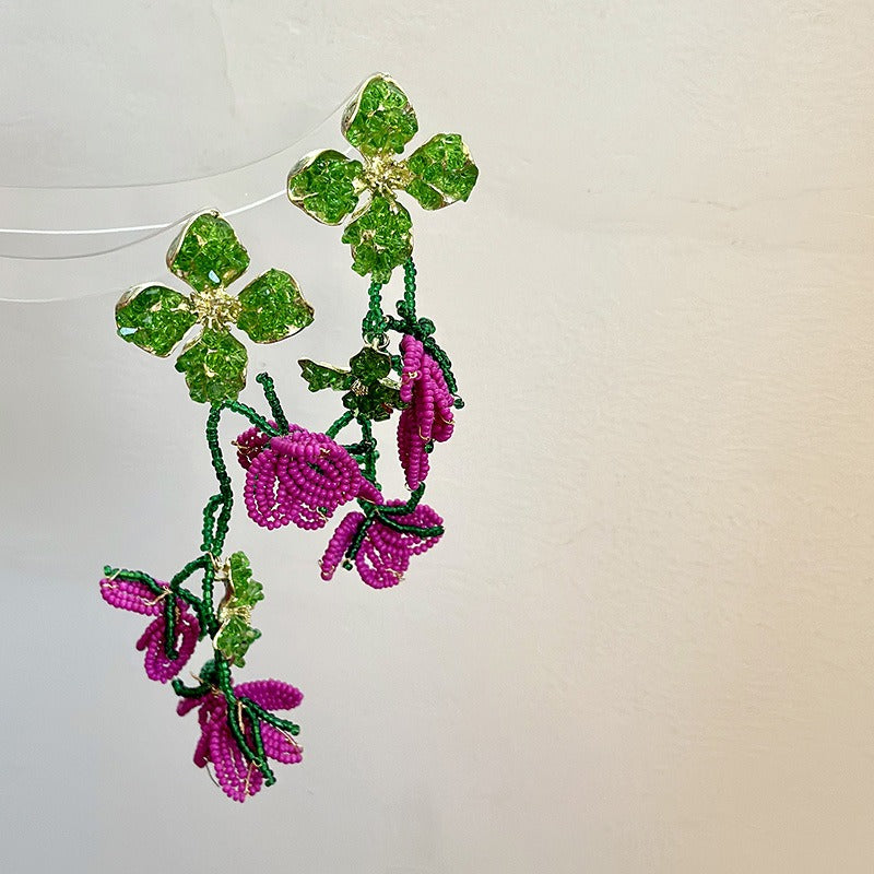 Flower tassel earrings, personalized earrings, and high-end earrings