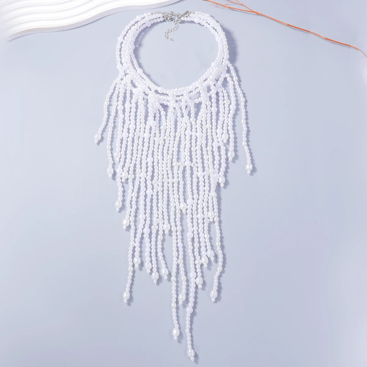 Vintage Imitation Pearls Waterfall Tassels Necklaces for Women Multilayer Choker Necklace Jewelry Holiday Party Accessories